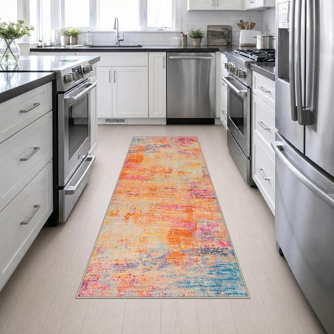 2.6x8 Washable Runner Rug：Modern Abstract Soft Carpet Galaxy Haze | For Hallway, Bedroom, Kitchen, Laundry, Bathroom,Door Mat,Modern Abstract,Machine washable,Non-Slip,Stain Resistant,Indoor