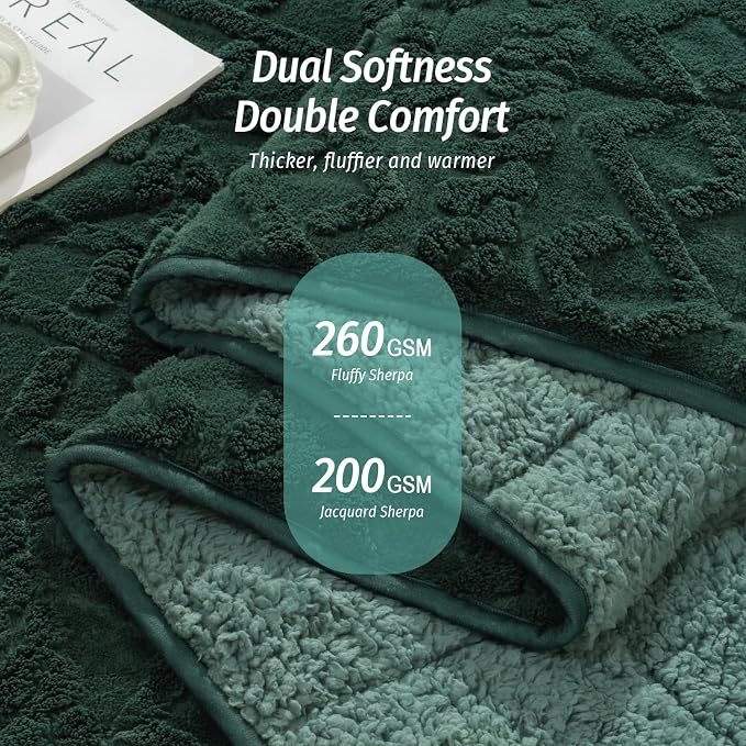 Cozy Weighted Blankets for Sleep Queen 60" x 80" 20 lbs Dark Green | Relax Body & Mind, Even Weight Distribution, Dual Sided Soft Heavy Throw Blankets, Jacquard Knitted, Chunky Fluffy, Warm Hug
