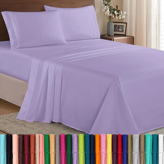 Elegant Comfort Luxury Soft 1500 Premier Hotel Quality 4-Piece Sheet Wrinkle and Fade Resistant Bedding Set, Deep Pocket up to 16inch, Queen, Lavender