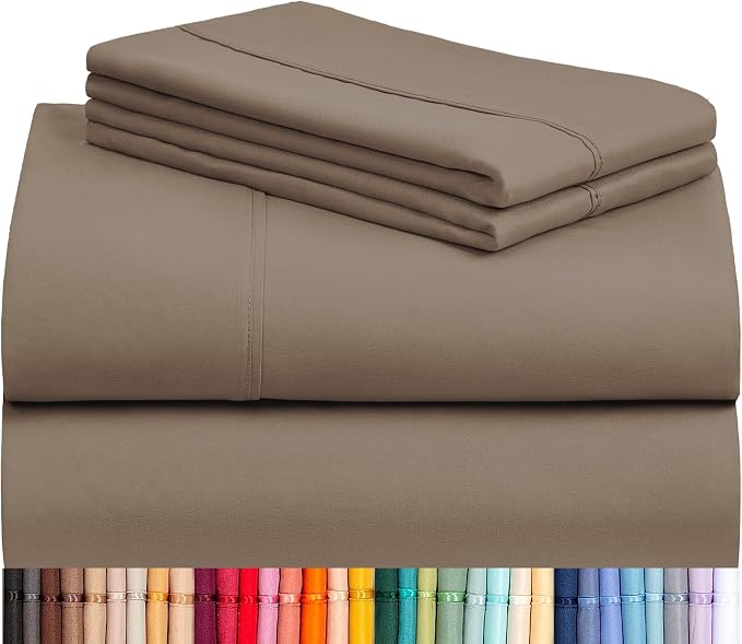 LuxClub 4 PC California King Sheet Set, Deep Pockets Wrinkle Free Cooling Bed Sheets Hotel Bedding for Women, Men, Includes 1 Fitted Sheet, 1 Flat Sheet and 2 Pillowcases-Soft Dark Khaki | LuxClub Silky Fitted Sheet & Pillowcase Sets, Breathable Hotel ...