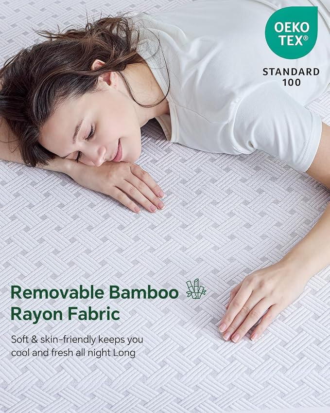 Full Size Memory Foam Mattress Topper Bamboo Viscose for Pressure Relief | 3 inch Firm Mattress Pad DualSide, Back Support, 5-Zone Spinal Align, Removable Cover, Elastic Strap, CertiPUR-US Certified