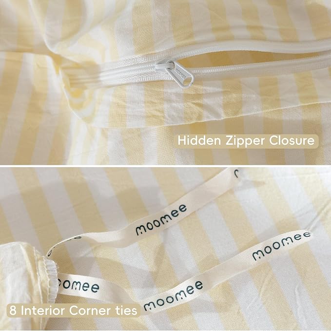MooMee Striped Duvet Cover Set 100% Washed Cotton Linen Like King | Relaxed Linen-like Texture. Soft, Breathable & Long-lasting Comfort. Lightweight. Hidden Zipper with 8 Interior Corner Ties