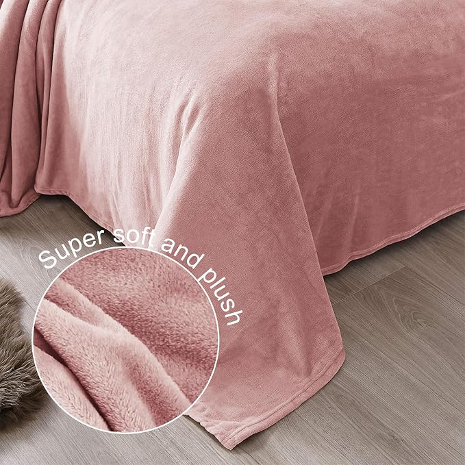 Exclusivo Mezcla Soft Large Fleece Throw Blanket for Couch, Dusty Pink | 50x70 Inches, Double-Sided Brushed Flannel, Lightweight Plush Cozy Blanket for Home Decor, All Season, Machine Washable
