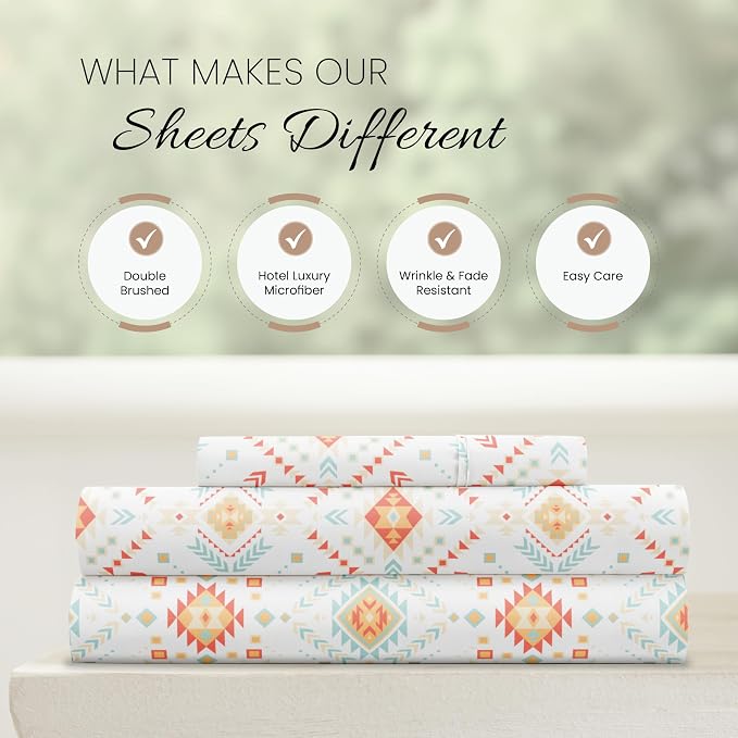 Linen Market 3 Piece Twin Bedding Sheet Set (Aztec Coral) - Sleep Better Than Ever with These Ultra-Soft & Cooling Bed Sheets for Your Twin Size Bed - Deep Pocket Fits 16" Mattress