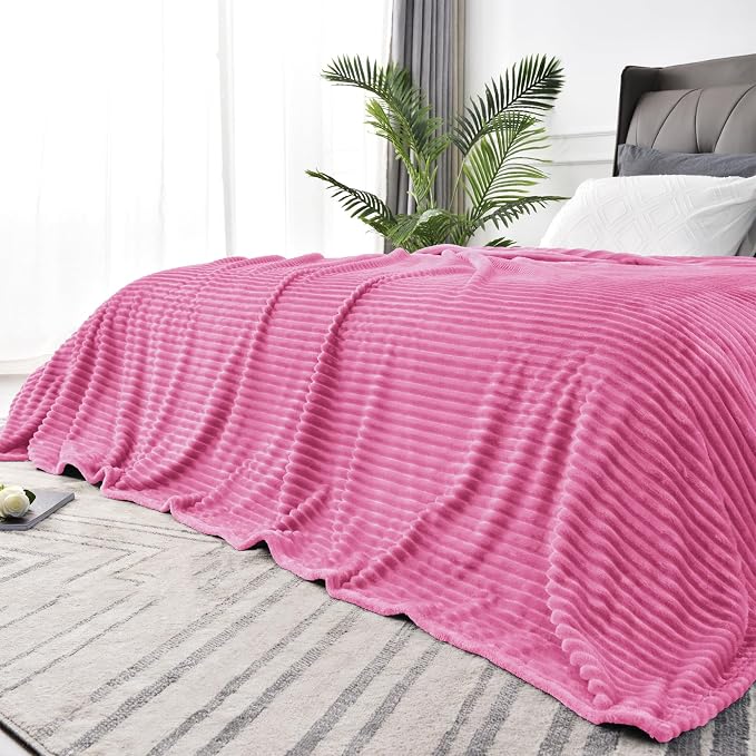 BEDELITE 3D Ribbed Jacquard Hot Pink King Size Blanket for Bed, 108x90 Inch | Soft Warm Decorative Fluffy Blanket, Cozy Fuzzy Lightweight Plush Fleece Throw Blankets for Bed, Room Decor, Gift for Women