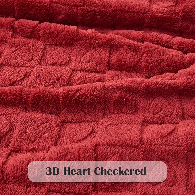 NEWCOSPLAY 3D Heart Checkered Flannel Twin Blanket, Red Heart, 60"x80" | Super Soft Cute Lightweight Decorative Premium Silky Fleece Blanket for Couch Sofa Bed, Gift for Women Men, All Season Use