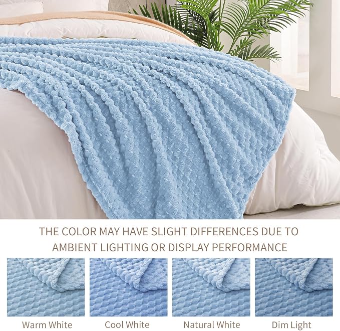 Exclusivo Mezcla Large 3D Fleece Throw Blanket for Couch, Stone Blue | Extra Soft Fuzzy Plush Lightweight Throws, Cozy Fluffy Decorative Blankets for All Seasons, 50x70 Inches