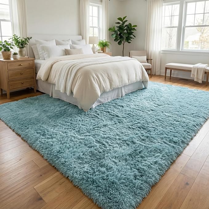 Soft Modern Indoor Large Shaggy Rug for Livingroom Bedroom Dorm Kids Room Home Decorative, Non-Slip Plush Fluffy FurryFur Area Rugs Comfy Nursery Accent Floor Carpet 8x10 Feet, Turquoise Green