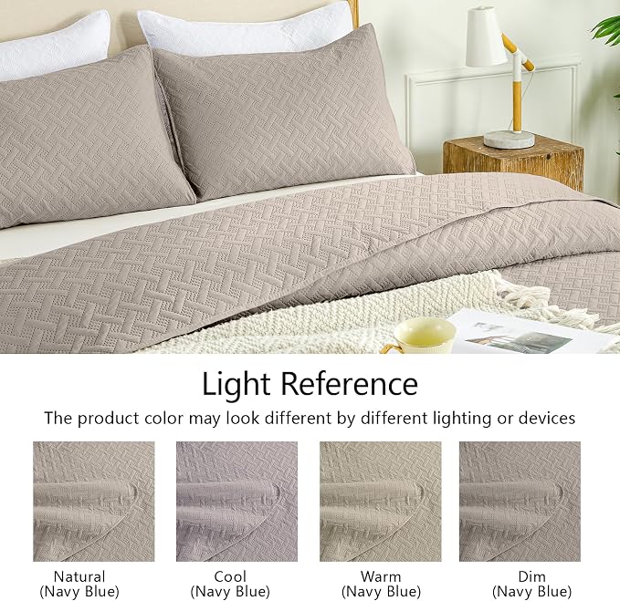 FLYMME Twin Quilt Set,Lightweight Taupe Bedspreads,Basket Weave Pattern,Ultra Soft Microfiber Bedspread Bed Coverlet 2 Pieces for All-Seasons (1 Quilt,1 Shams)