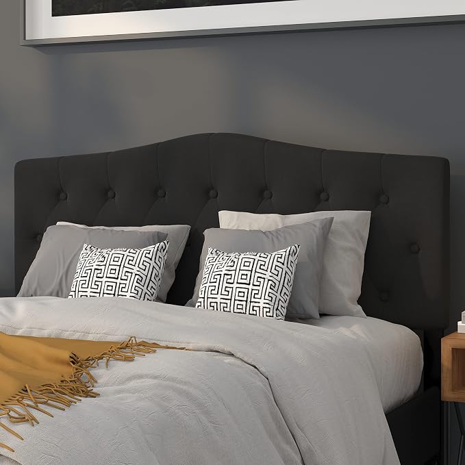 Flash Furniture Queen Tufted Fabric Headboard, Black | Adjustable Height, Easy Install, Bedroom Decor