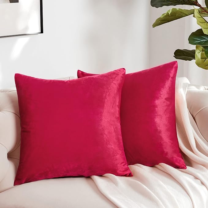 GIGIZAZA Decorative Throw Pillow Covers 20 x 20, Red Sofa Pillow Covers Velvet, Set of 4 Decor Square Cushion Covers