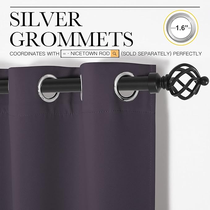 NICETOWN Blackout Window Curtains, 2 Panels, 34" x 54", Greyish Purple | Thermal Insulated Decoration Drapes for Cafe, Small Window