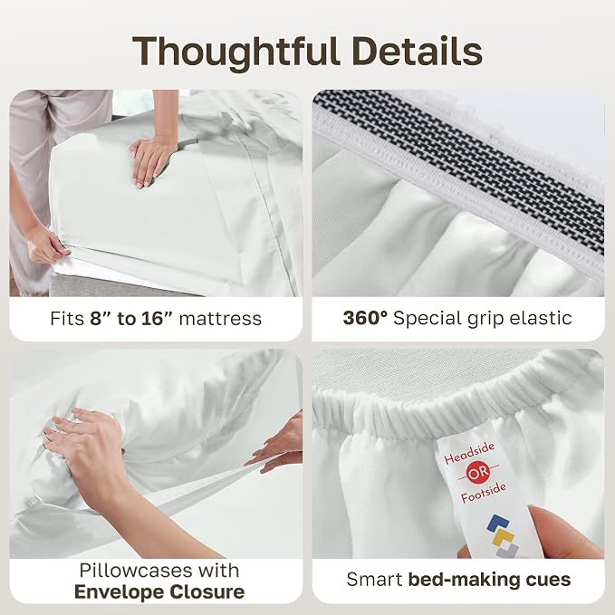 California Design Den Certified 100% Egyptian Cotton King Sheets, Ivory | Backed by Good Housekeeping Seal, Light & Airy Soft Sateen, 16" Deep Pocket, All-Around Elastic, Durable, Easy Care 4pc Set