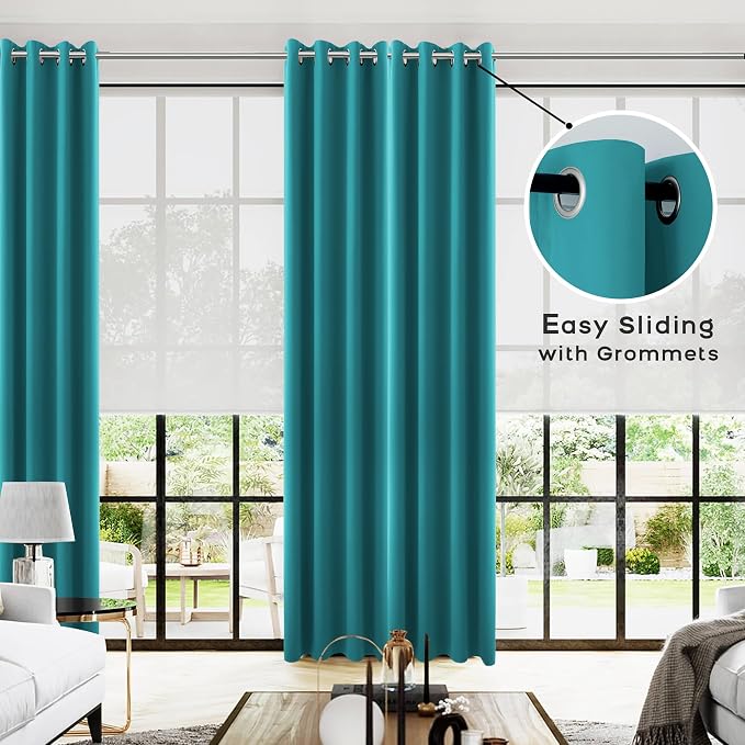 KOUFALL Teal Blackout Curtains 108 Inches Long, 9FT Ceiling to Floor Curtains for Bedroom Living Room Set 2 Panels