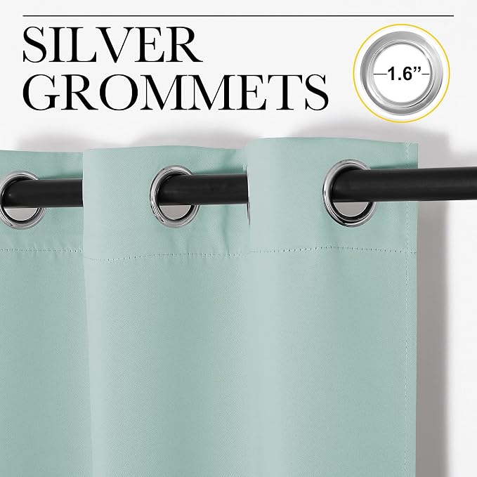 NICETOWN Aqua Blackout Curtains for Loft 34" Wide x 54" Long 2 Panels | Thermal Insulated Solid Grommet Draperies Drapes for Dorm Bedroom, Light Blocking Noise Reducing Room Darkening Window Decor