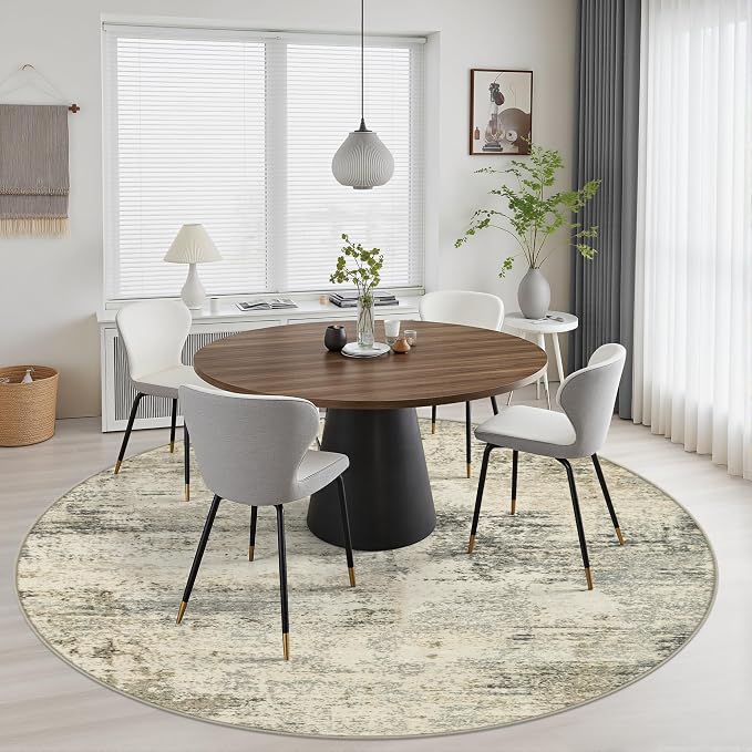 Round Area Rug Living Room: 6 ft Modern Washable Indoor Carpet | For Bedroom Dining Room Farmhouse Nursery Hallway Office,Modern Abstract,Machine washable,Non-Slip,Stain Resistant,Indoor