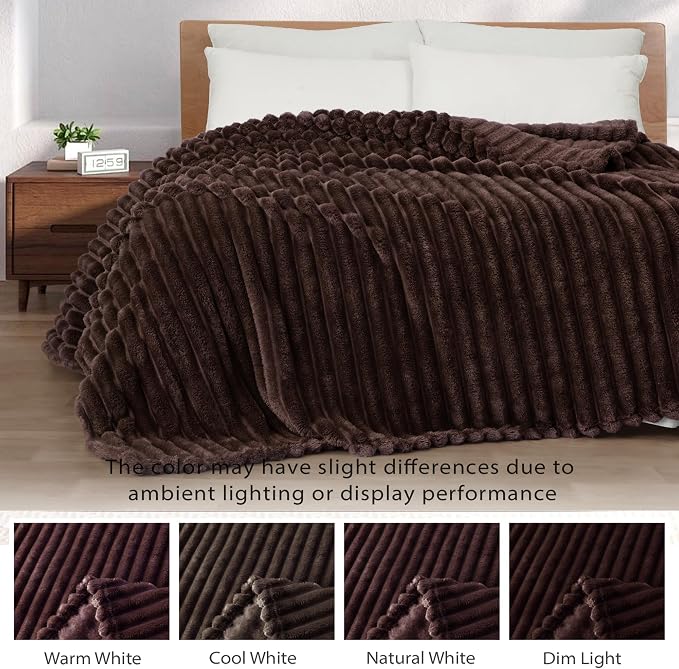 Exclusivo Mezcla Striped California King Size Fleece Blanket for Bed | Soft Breathable Cozy Bed Blankets, Lightweight Plush Fluffy Fuzzy Jacquard Decorative Blankets