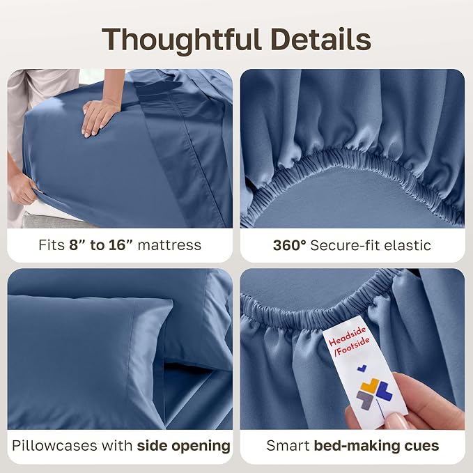 California Design Den 100% Cotton Sateen Full Bed Sheets Set, 4 Pcs | Soft 500 Thread Count Backed by Good Housekeeping Seal, 16" Deep Pocket, All-Around Elastic, Durable, Easy Care - Denim Blue