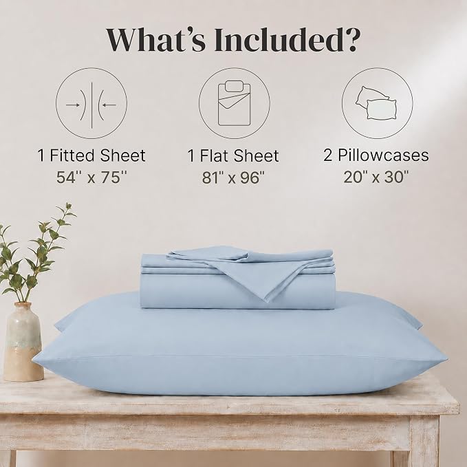 Modern Threads Soft Microfiber Solid Sheets - Luxurious Microfiber Bed Sheets - Includes Flat Sheet, Fitted Sheet with Deep Pockets, & Pillowcases Blue Mist Full