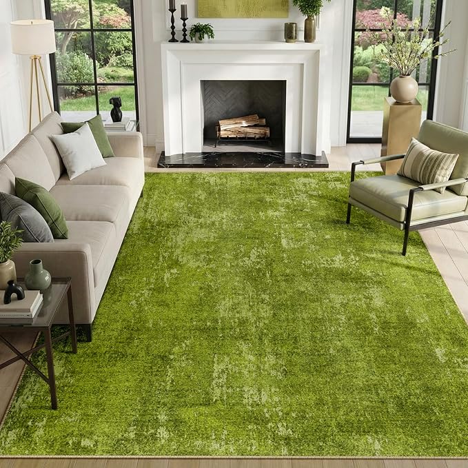 RELEANY Washable 5'x7' Abstract Area Rug for Living Room Grass Green | Carpet for Bedroom, Kitchen, Office, Hallway and Entryway, Printed Pattern, Non‑Slip, Soft, Stain‑Resistant, Easy to Clean