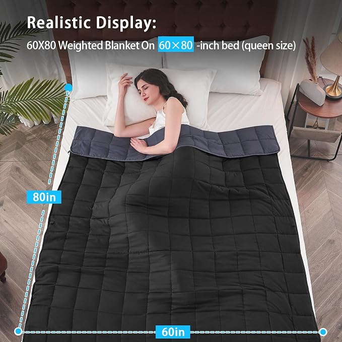 yescool Weighted Blanket for Adults (25 lbs, 60" x 80", Grey& Black) Cooling Heavy Blanket for Sleeping Perfect for 240-260 lbs, Queen Size Breathable Blanket with Premium Glass Bead, Machine Washable