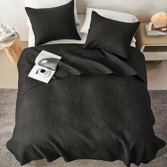 akkialla Twin Quilt Bedding Set,Black Ultrasonic Quilt Set,Lightweight Soft Bedspread Coverlet,Modern Style Coin Pattern Bed Cover for All Seasons,2 Piece(1 Quilt,1 Pillow Sham)