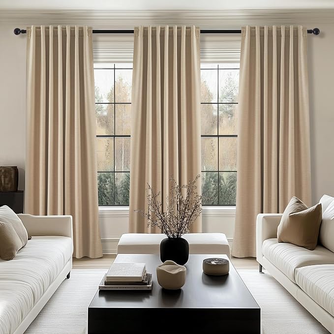 Topfinel 94 Inch Long Blackout Curtains for Bedroom Living Room Linen Textured Farmhouse Room Darkening/Thermal/Noise Reduction Window Treatment Drapes with Hooks 2 Panels, Camel Taupe