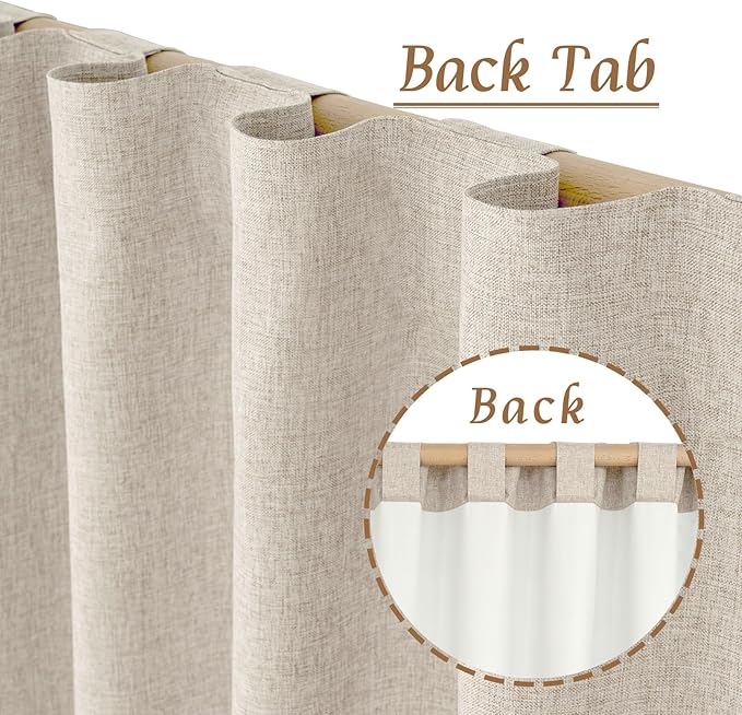 Oatmeal 100% Blackout Linen Curtains 84 Inch for Living Room 2 Panels | Linen Textured, Farmhouse Curtains, Room Darkening, Panels for Bedroom, Rod Pocket Back Tab, with White Liner, 60 x 84 Inch