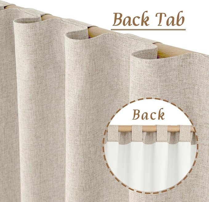 Natural 100% Blackout Linen Curtains 54 Inches with White Liner | Oatmeal, Thermal Insulated, Small Window, Curtains for Bedroom, Rod Pocket Back Tab Neutral Drapes, 2 Panels, 42 x 54 Inch