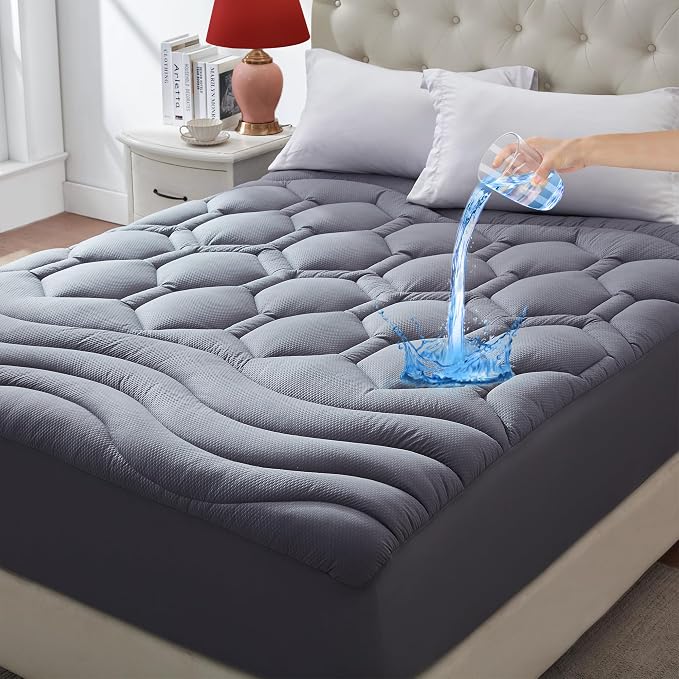 ELVEN HOME Twin XL Mattress Pad Waterproof, Soft Cooling Mattress Topper for College Dorm, Extra Long Twin Mattress Cover Protector Washable, Deep Pocket 8-21" (39x80 inch, Grey)