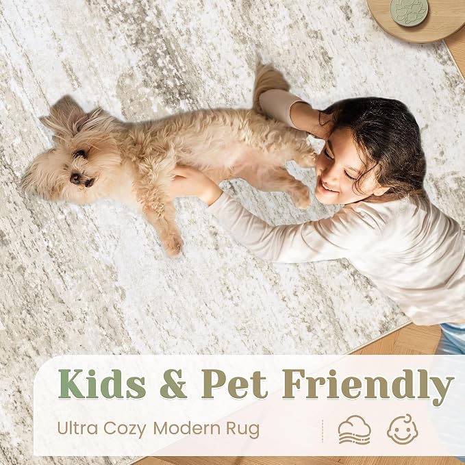 Washable 2x6 Runner Rug for Hallway: Kitchen Runner Non Slip Neutral Soft Abstract Modern Low Pile Stain Resistant Carpet Runner for Bedroom Beside Entryway Bathroom Laundry Indoor (Beige, 2'x6')