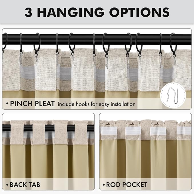 MIULEE 100% Blackout Linen Curtains for Bedroom 42 x 63 Inch Taupe 2 Panels | Thermal Insulated, Room Darkening Drapes for Living Room, Back Tab Rod Pocket Pinch Pleated, Solid Luxury Decor