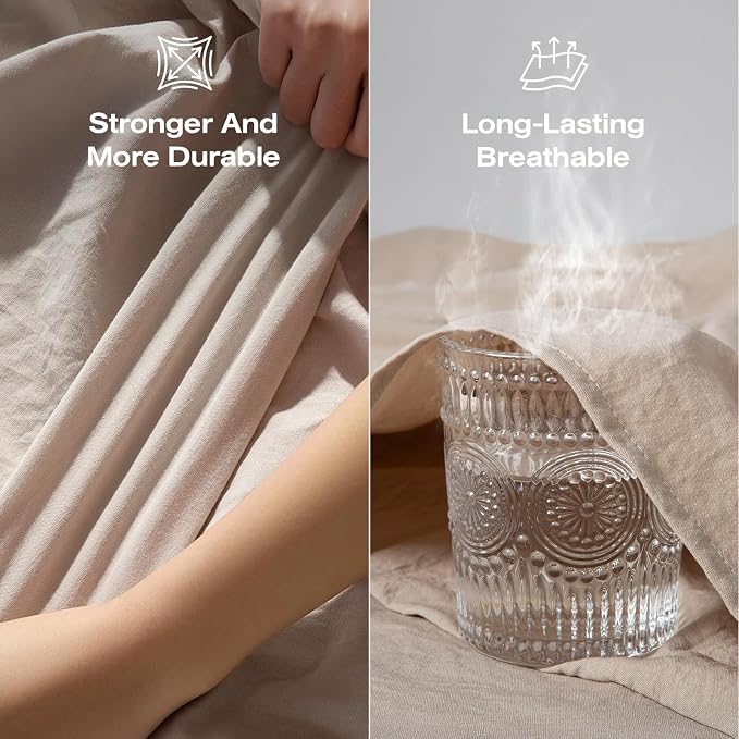 100% Pure Linen 4 Piece Sheet Set, Cooling and Breathable Flax Bed Sheets for Hot Sleepers, All Season Comfort, Anti-Tear and Durable Bedding, 18 Inch Deep Pocket(Natural Linen, King)