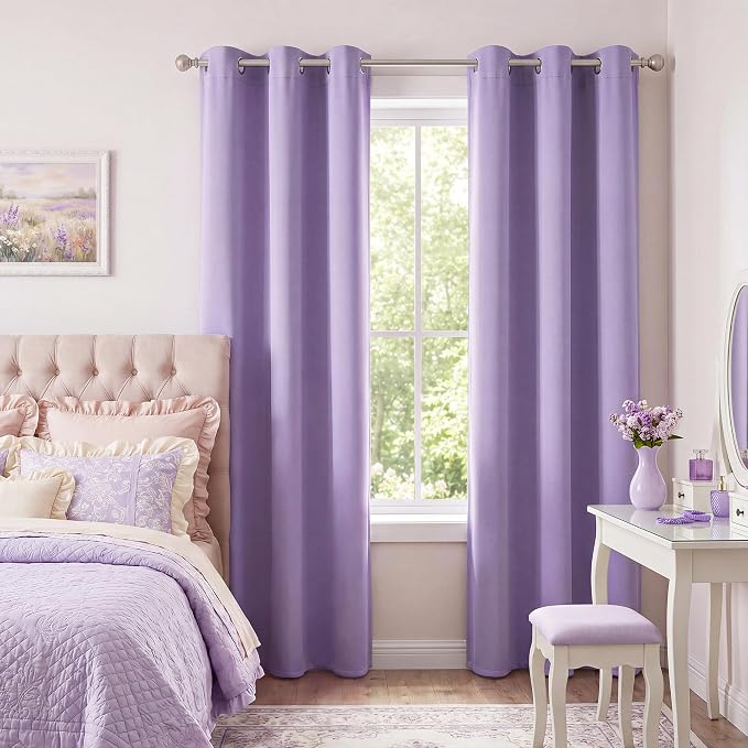 NICETOWN Lavender Purple 84 Inches Long 2 Panels Room Darkening Curtains for Girls Room, Bedroom, Nursery Thermal Insulated Blackout Drapes Solid Grommet Noise Reducing Window Curtains, W40