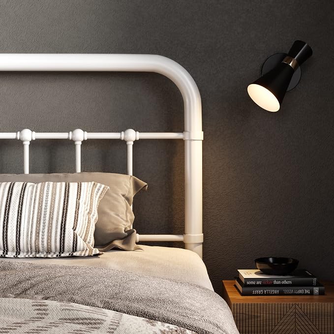 Allewie Queen Metal Bed Frame with Victorian Iron-Art Headboard, White | Victorian Style Wrought Iron-Art Headboard/Footboard, Easy Assembly, Under Bed Storage, No Box Spring Required