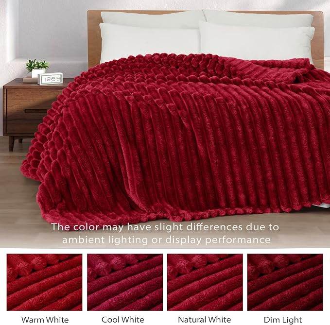 Exclusivo Mezcla Striped Fleece Throw Blanket for Couch, Sofa, Bed, 50"x60" | Soft Breathable Cozy Bed Blankets, Lightweight Plush Fluffy Fuzzy Jacquard Decorative Blankets