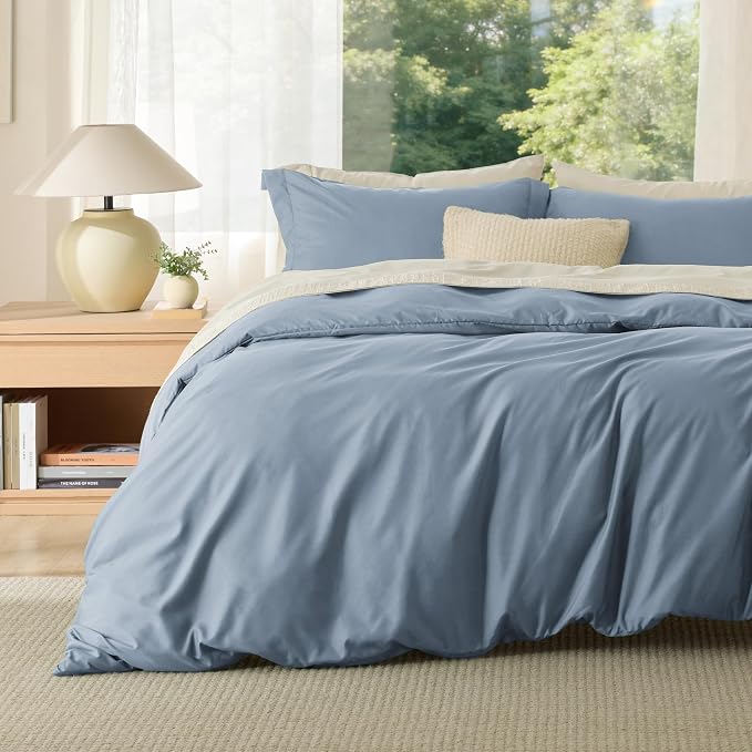 Bedsure Duvet Cover Queen Size, 3Pcs Double Brushed Bedding Set, Dusty Blue | For Kids & Adults, 90"x90" Comforter Cover, Hotel Luxury, All Season, Breathable, Easy Care, Lightweight, Zipper Closure