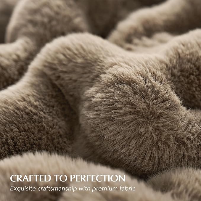 EverGrace Faux Rabbit Fur Bubble Throw Blanket, 50"x60", Greige | Ultra Soft, Luxury Faux Rabbit Fur Throw, Thick Warm Bubble Blanket, Cozy Fluffy Reversible, for Bed, Couch, Chair, Sofa