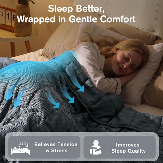 Cooling Weighted Blanket for Adults, 20lbs 60 x 80 for Summer | Cozy and Breathable Waffle; Soft; Machine Washable; Filled with Glass Beads; Heavy Throw for Hot Sleepers in Bed; Dark Grey