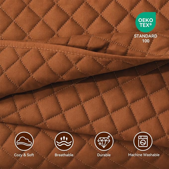SunStyle Home King Quilt Bedding Set, Lightweight Bedspreads,Brunt Orange | Soft Coverlet With 2 Pillow Shams,Morden Style Quilts for All Season,Suitable for Bed,Couch,Bedroom,Guest Room,106"X96"