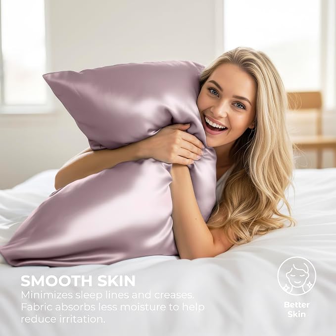 Pure Bedding Satin Pillowcase 2 Pack - King Size (20"x40", Champagne Pink) - Silky Pillow Cases for Hair and Skin - Satin Pillow Covers with Envelope Closure - Extra Soft Premium Microfiber