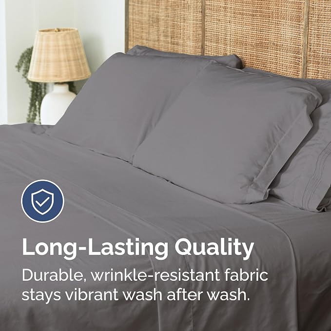 Queen Flat Sheet - Single Top Flat Sheet Only - Soft & Cooling - Dark Grey | Hotel Luxury Top Flat Sheet Only, Ultra-Soft, Breathable & Cooling, Fade & Wrinkle Free, Easy-Care, Stain & Shrink Resistant