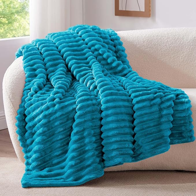 BEDELITE Ribbed Twin Blanket for Couch & Bed, Teal, 60"x80" | Ultra-Soft Plush Fleece, Cozy, Warm Yet Lightweight, Ribbed Texture, Home Decor, Machine Washable, Giftable, All-Season Use