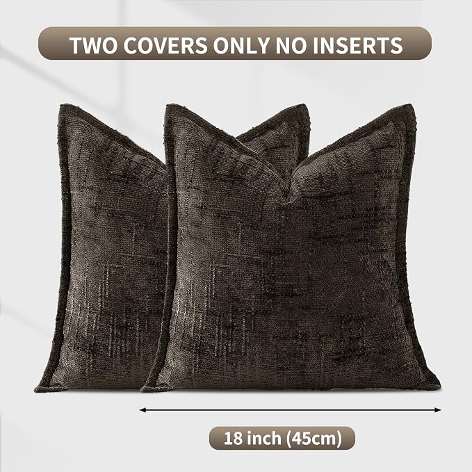 HPUK Chenille Throw Pillow Covers 18x18 Inch, Soft Woven Texture, Set of 2 | Plush woven texture, invisible zipper, couch sofa bed bedroom living room decor, square cushion covers, inserts not included