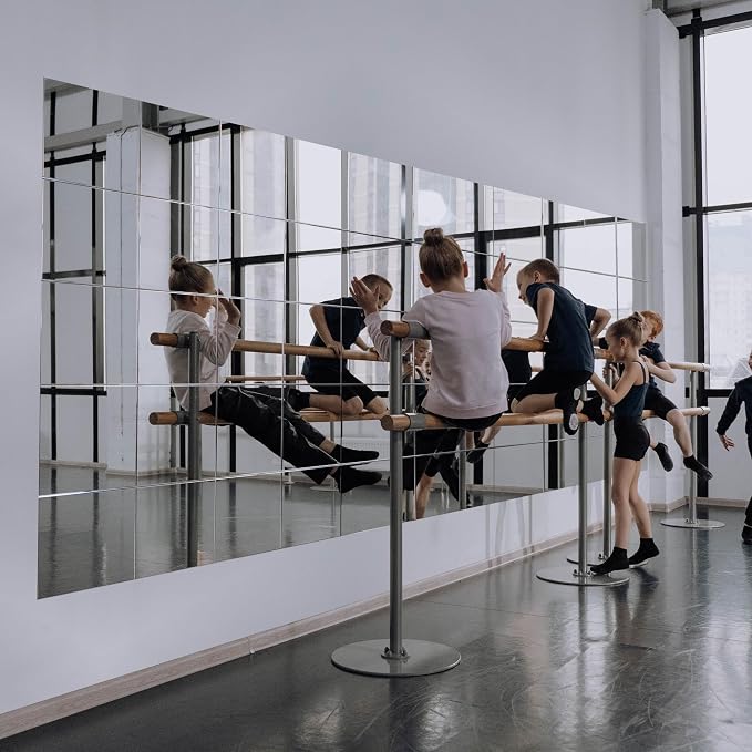 Home Gym Mirror Tiles, 14" x 12" x 12PCS Wall Mirror Tiles Frameless Glass | Workout Mirror Tiles for Garage, Bedroom, Living Room, Over The Door, Frameless Mirror Sets