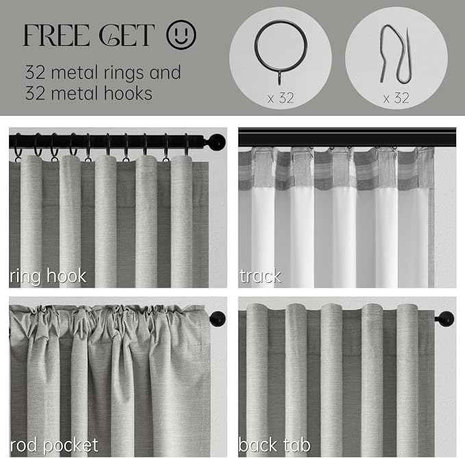 Topfinel Grey Linen Blackout Curtains 90 Inches Long for Bedroom Living Room 100% Black Out Thermal Insulated Ring Hooks Back Tab Room Darkening Pleated Drapes Dark Gray 90 Inch Curtain 2 Panels