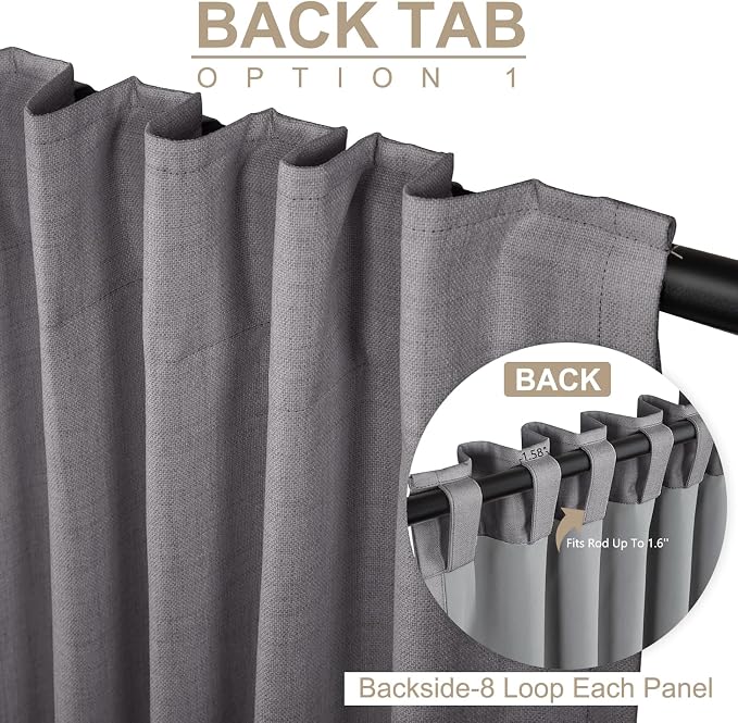 Faux Linen Total Blackout Curtains for Bedroom 80 Inches Long, Darkgray | 100% Blackout Shield, Back Tab/Rod Pocket Living Room Drapes, Thermal Insulated Blackout Curtains 2 Panels Set, 50"W x 80"L