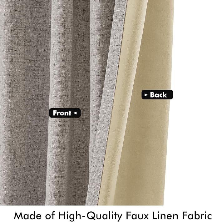 MIULEE 100% Blackout Linen Curtains for Bedroom 42 x 96 Inch Greige 2 Panel | Thermal Insulated, Room Darkening Drapes for Living Room, Back Tab Rod Pocket Pinch Pleated, Solid Luxury Decor