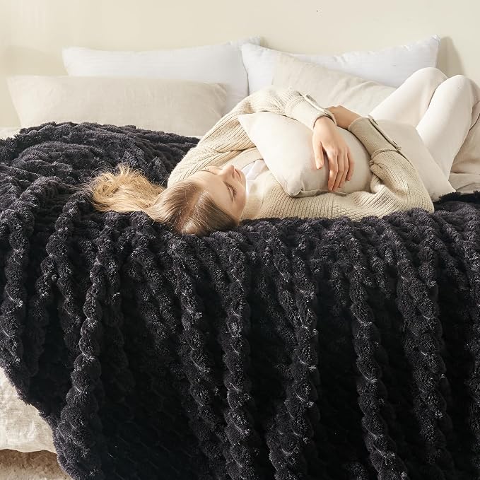 NEWCOSPLAY Fleece Clouds Cozy Twin Blanket for Couch, Black, 60"x80" | Premium Silky Flannel Blanket, Soft Lightweight Fluffy Throw Blanket for Bed Sofa Decor, Gift for All Season Use