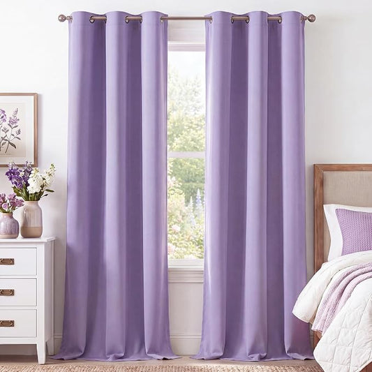 NICETOWN Room Darkening Curtains 96 Inches Long 2 Panels Lavender Purple for Girls Room, Bedroom, Nursery Thermal Insulated Blackout Drapes Solid Grommet Noise Reducing Window Curtains, W40